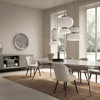 Distinctive Presotto Aliante sideboard crafted in Italy with uniformly gray matt lacquered finish and angled metal legs