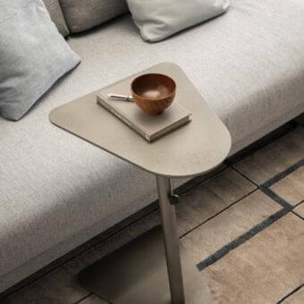 Innovative Presotto Ambrogino side table with liftable top in matt lacquer and sleek metal standard base
