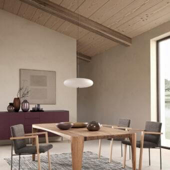 Distinguished Presotto Terra table crafted in natural oak solid wood with a light brown matte surface and distinctly shaped legs