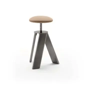 Elegant Presotto Squid stool with light brown textile upholstery and black epoxy metal legs
