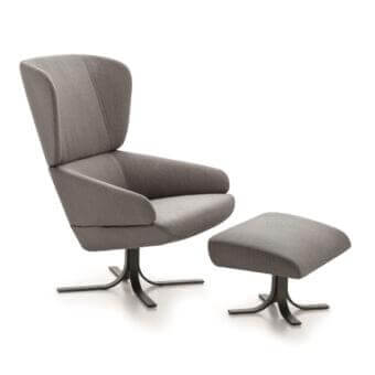 Exceptional Ditre Italia Cut lounge chair in medium gray textile with a shaped seat and innovative swivel base
