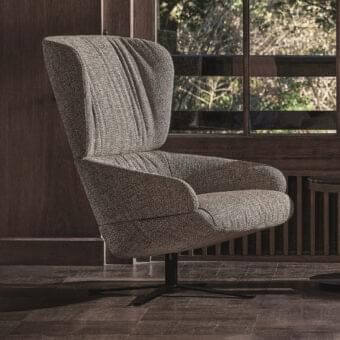 Distinguished Ditre Italia Cut Soft lounge chair with blended brown and gray textured textile upholstery and sleek black swivel base