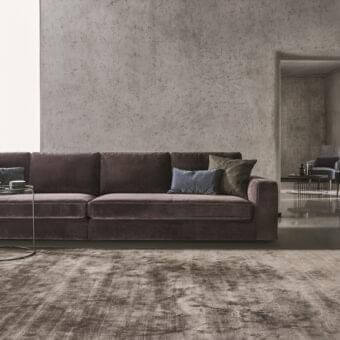 Exceptional Ditre Italia Loman sofa with removable fabric covers and customized rear supports in dark brown textile with light brown and blue cushions