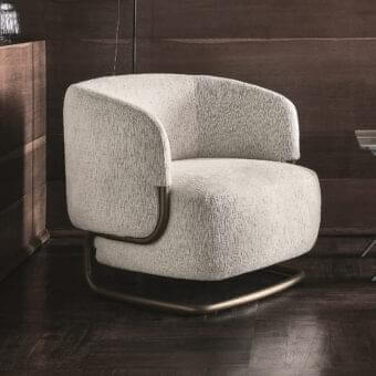 Sophisticated Ditre Italia Marabù lounge chair with light beige textured textile and curved bronze-like metal frame