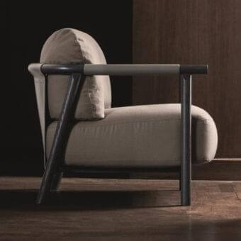 Distinguished Ditre Italia Nathy lounge chair with light beige textile and dark gray wood frame crafted with lighter gray accents