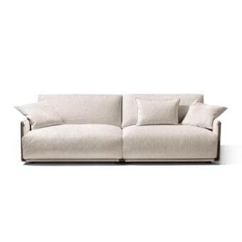 Harmonious Giorgetti Adam sofa with light beige textile upholstery and pewter painted metal structure