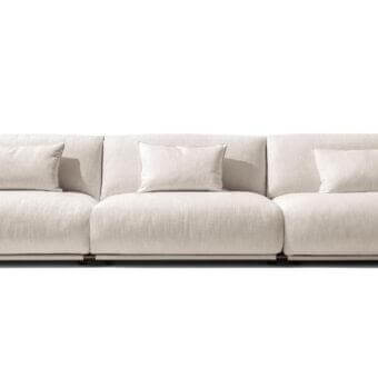 Distinguished Giorgetti Adam sofa with light beige fabric covers and pewter-painted tubular metal structure