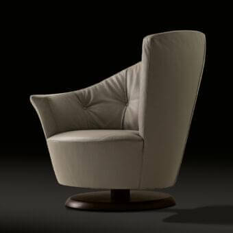 Exclusive Giorgetti Arabella lounge chair with muted gray-beige leather and bronze metal swivel base