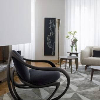 Distinguished Giorgetti Blend side table with painted glass top and ash wood base crafted in Italy