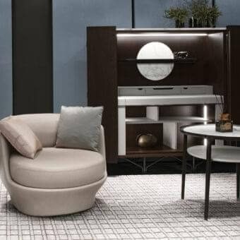 Distinguished Giorgetti Charlotte cupboard with grooved doors in Canaletto walnut and integrated lighting
