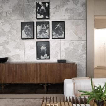 Superior Giorgetti Charlotte sideboard built in Canaletto walnut with bold grooved doors and sleek metal feet