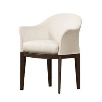 Elegant Giorgetti Normal armchair upholstered in light cream textile with a stylish solid beech wood base and textured matte finish
