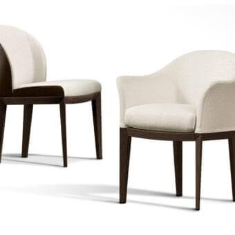 Superior Giorgetti Normal armchair with light cream fabric upholstery and dark brown solid beech wood base