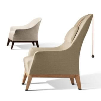 Exceptional Giorgetti Normal lounge chair with light brown woven textile and solid beech wood legs
