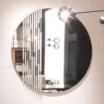 Exclusive Giorgetti Rift mirror with solid ash wood frame and sleek bronze-painted metal dividers offering a contemporary silvered surface