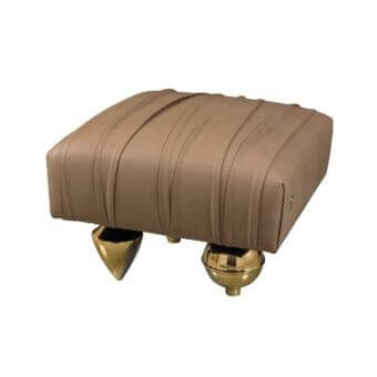 Exceptional Il Pezzo Mancante Il Pezzo 1 ottoman upholstered in light brown textile with glossy sand brass casting legs