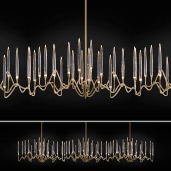 Exceptional Il Pezzo Mancante Il Pezzo 3 chandelier crafted in hand-forged brass with polished finish and clear solid crystal elements