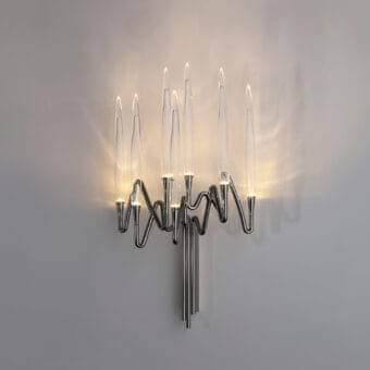 Distinguished Il Pezzo Mancante Il Pezzo 3 wall lamp crafted in hand-forged brass with clear solid crystal and polished silver finish