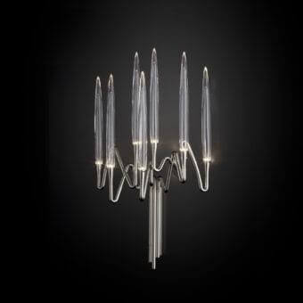 Superior Il Pezzo Mancante wall lamp with hand-forged polished metal and clear solid crystal candles illuminated with LED technology