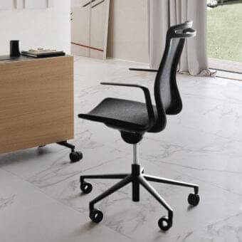 Exclusive Presotto Aria armchair with textured rice grain mesh upholstery and matte die-cast aluminum base