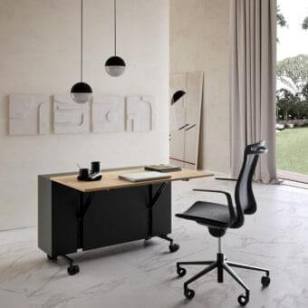 Exclusive Presotto Aria armchair with breathable black rice grain mesh and sleek black die-cast aluminum base