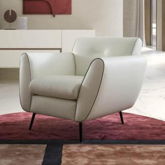 Superior Presotto Olive lounge chair upholstered in white synthetic material with peltro varnished metal legs