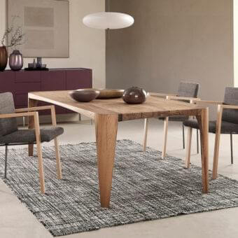 Distinguished Presotto Terra table crafted in Earth Antique Oak solid wood with natural matte finish and geometric legs