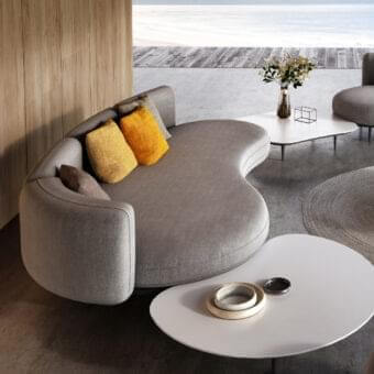 Captivating Royal Botania Organix lounge sofa with organically curved silhouette and textured medium gray textile upholstery