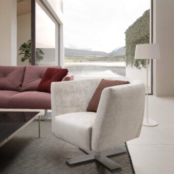 Superior Presotto Saint Barth lounge chair with light neutral textile upholstery and refined Peltro metal base