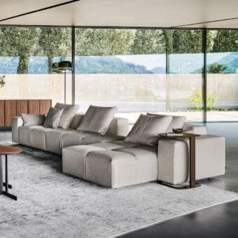 Distinguished Bonaldo Bonamour sectional with a light gray matte textile and black matt varnished metal feet