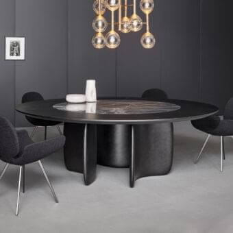 Distinguished Bonaldo Mellow St table with Canaletto Walnut veneer, ceramic swivel top, and brushed bronze polyurethane base