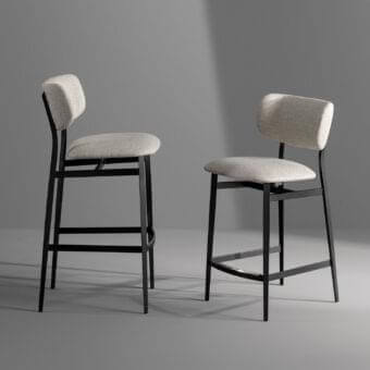 Distinguished Bonaldo Noor stool with light textile upholstery and matte black finished steel legs