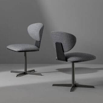 Distinguished Bonaldo Olos chair with sleek gray textile upholstery and coal ash finished wooden backrest built with a 4-way swivel metal base