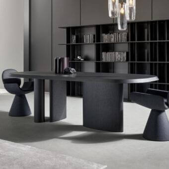 Distinguished Bonaldo Padiglioni table with veneered wood and curved legs in dark gray matte finish