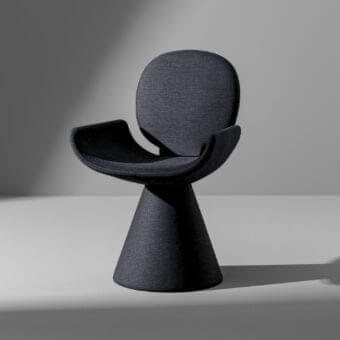 Harmonious Bonaldo Youpi armchair in dark gray matte textile presents a circular backrest and flared conical base
