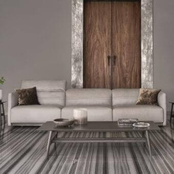 Distinguished Ditre Italia Arlott sofa with light gray textile and plush brown velvet-like cushions, exhibiting adjustable backrests