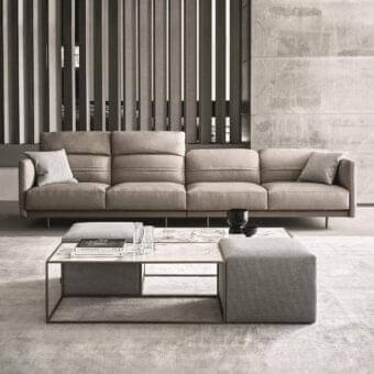 Distinguished Ditre Italia Arlott sofa with adjustable backrests and light brown textile upholstery supported by slim metal feet