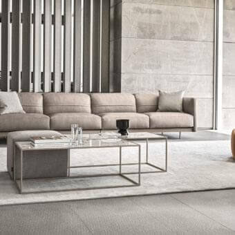 Distinguished Ditre Italia Arlott sofa with light beige textile and matte finish presents adjustable backrests for luxurious comfort