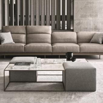 Elegant Ditre Italia Unit coffee table with rectangular stoneware, fabric and cool gray marble-like finish