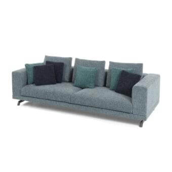Superior Presotto San Marino sofa with textured blue and gray removable upholstery and peltro varnished metal feet