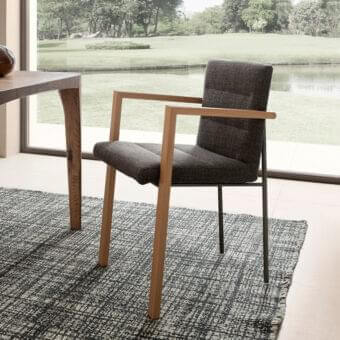 Superior Presotto Vega armchair with dark-gray textured textile and light-brown oak crafted with matte finish
