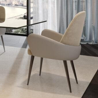 Exceptional Reflex Atlantic chair with two-tone fabric upholstery and wooden legs crafted in Italy