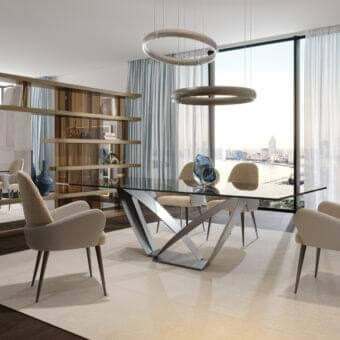 Distinguished Reflex Atlantic chair with light beige fabric upholstery and matte finish wooden legs