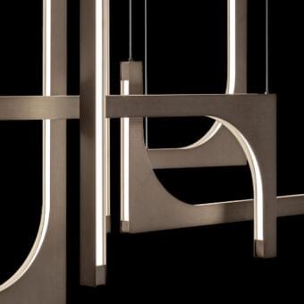 Exceptional Arketipo Untitled suspension lamp with geometric shapes and matte bronze metal structure embodies a modern artistic aesthetic