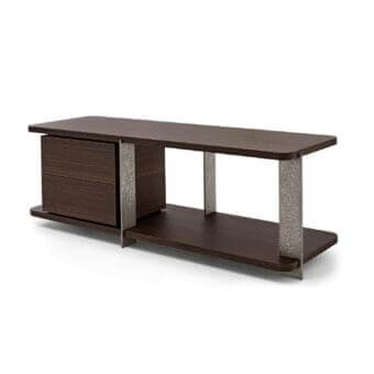 Elegant Arketipo Wall Street console crafted with dark brown wood, textured metal legs and a functional chest of drawers