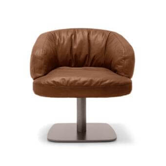 Exclusive Arketipo Warren lounge chair with medium brown leather upholstery and muted grey metal swivel base
