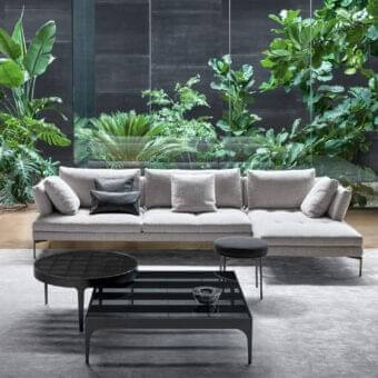 Distinguished Bonaldo Passy coffee table with a smoked glass top and distinctive metal chessboard base in lead plus metal finish