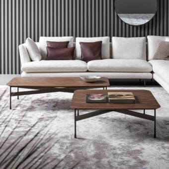 Sophisticated Bonaldo Peak coffee table with veneered wood and dark metal, exhibiting a smooth matte brown finish