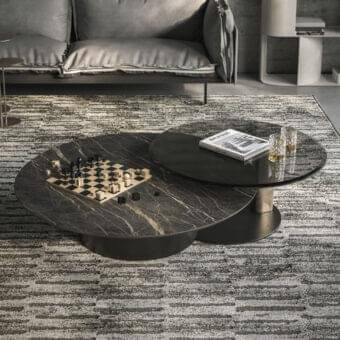 Captivating Cattelan Italia Arena Keramik coffee table with marble-effect ceramic and sleek smoked glass swivel top supported by a brushed column