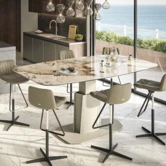 Exceptional Cattelan Italia Aviator Keramik lift table with marbled cream and brown Keramik top and matte steel base